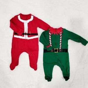 Old Navy | Infant Santa and Elf footie pajamas size 0-3 months